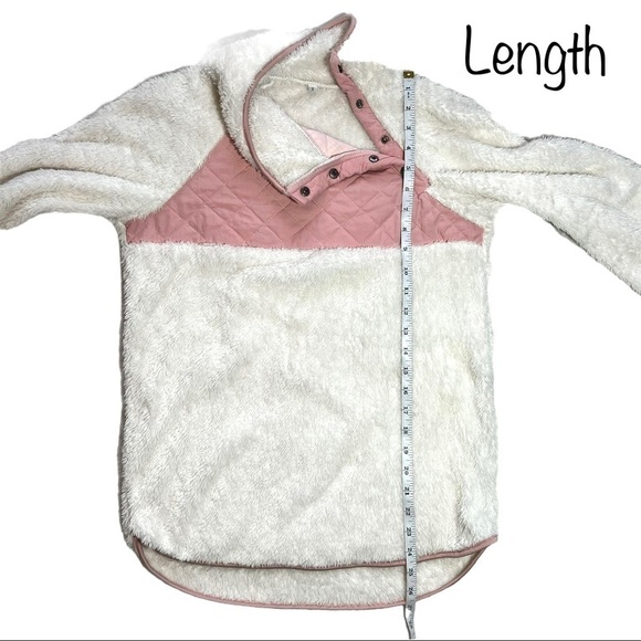 Boutique Pink White Fuzzy Teddy Bear Sherpa Pull On Sweatshirt Sweater Size S - Picture 13 of 15